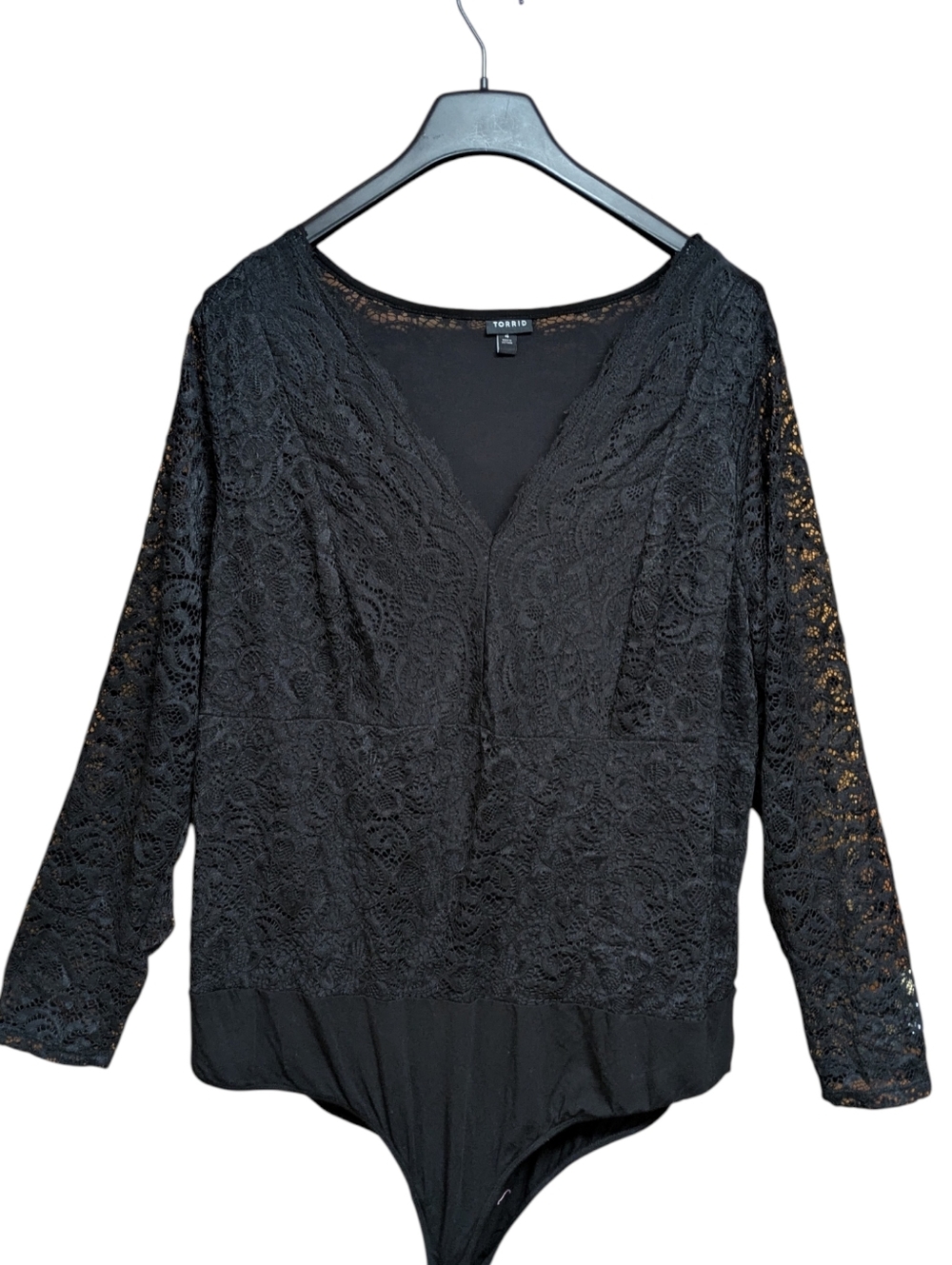 Torrid Black Lace V-Neck Long Sleeve Bodysuit Size 4